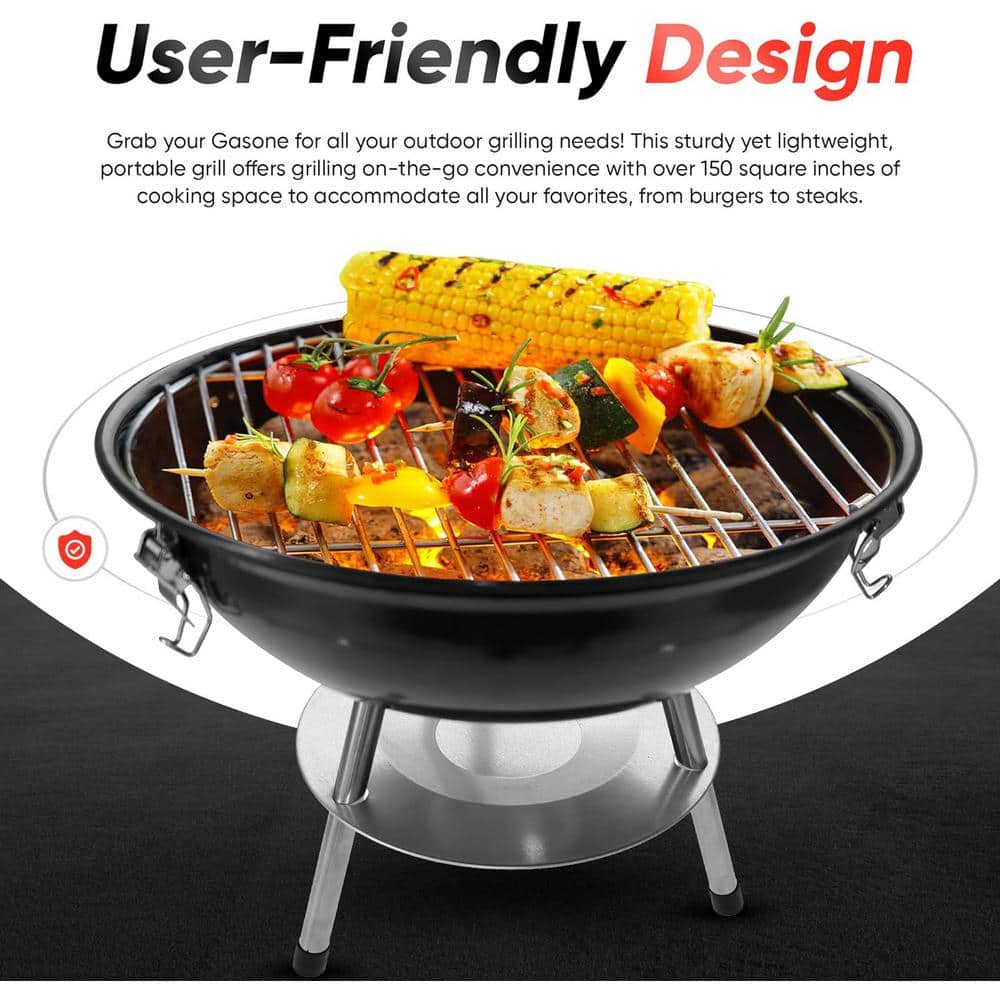 14-Inch Red Portable Charcoal Grill with Smoker