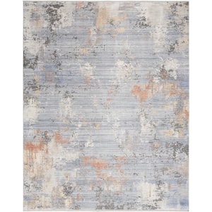 Modern Abstract Grey Blue 10 ft. x 13 ft. Abstract Contemporary Area Rug