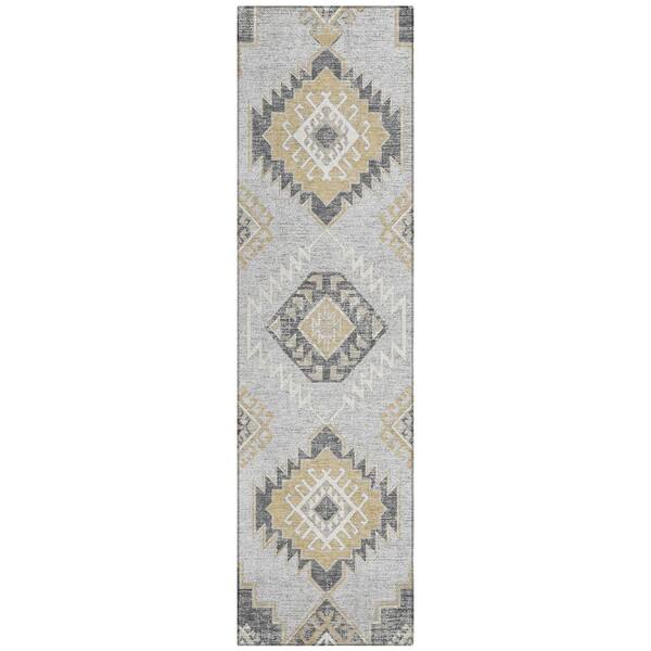 Chantille Machine Washable Indoor/Outdoor Abstract ACN3011 Silver 2 ft. x 7 ft. Runner Rug