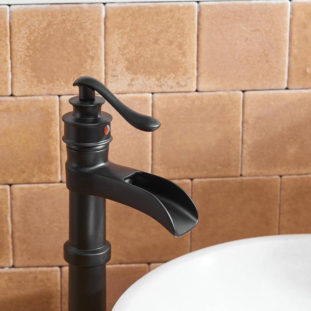 Matte Black Single-Handle Waterfall Vessel Bathroom Faucet