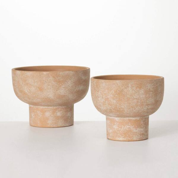 SULLIVANS 9 in. and 8.75 in. Rustic Indoor/Outdoor Pots with Base Set of 2