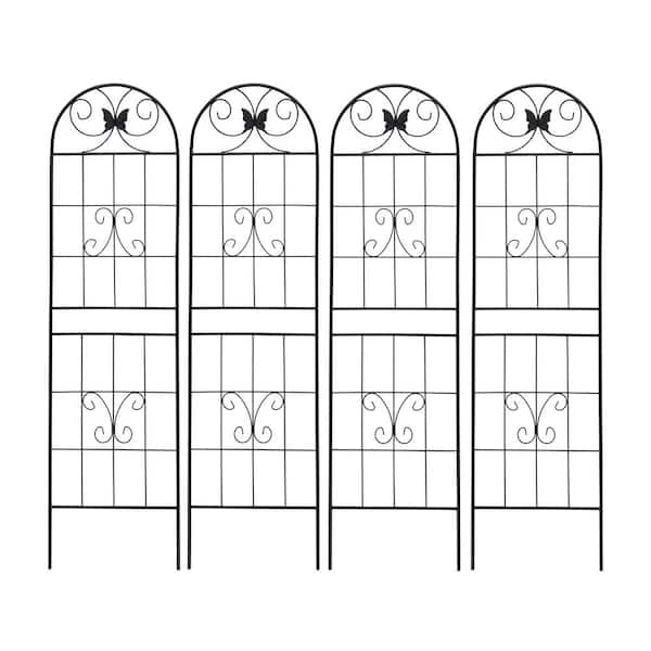 4-Pack 86.7 in. x 19.7 in. Outdoor Metal Garden Trellis Rustproof Trellis for Climbing Plants Flower Support Black