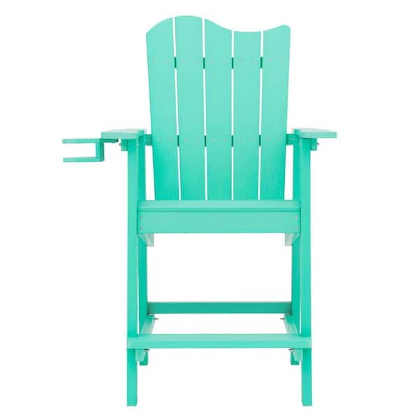 LUE BONA Apple Green Plastic Adirondack Outdoor Bar Stool with Cup Holder Weather Resistant Wave Design Bar Chair