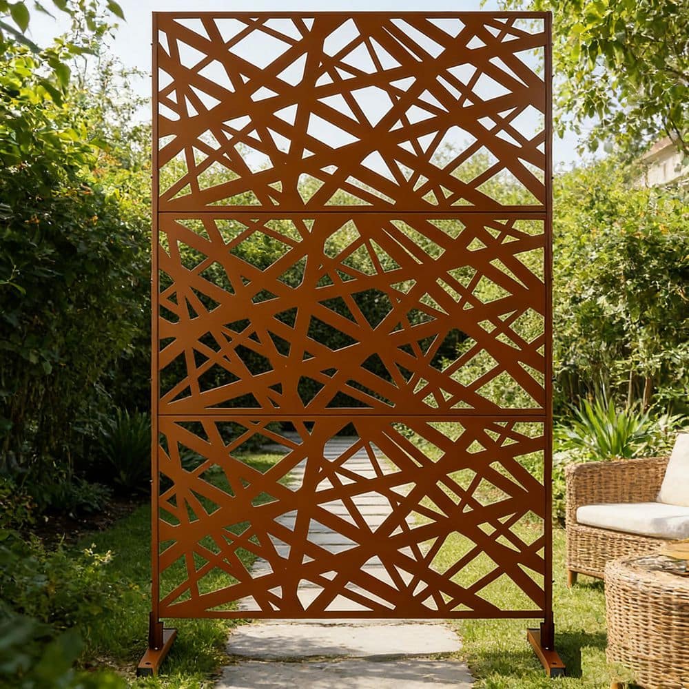 76 in. x 48 in. Freestanding Decorative Privacy Screen Brown Metal for Outside Lawn Garden price history on PriceWatchPro