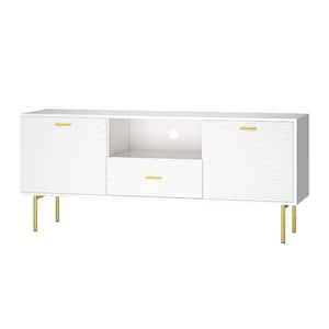 Vincenzo Modern White 57.7 in. TV Stand with Metal Legs and Wavy Embossed Texture