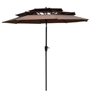 9 ft. Outdoor Patio Market Umbrella with 3-Tier, Crand, Tilt and Wind Vents for Garden Deck Backyard, Chocolate