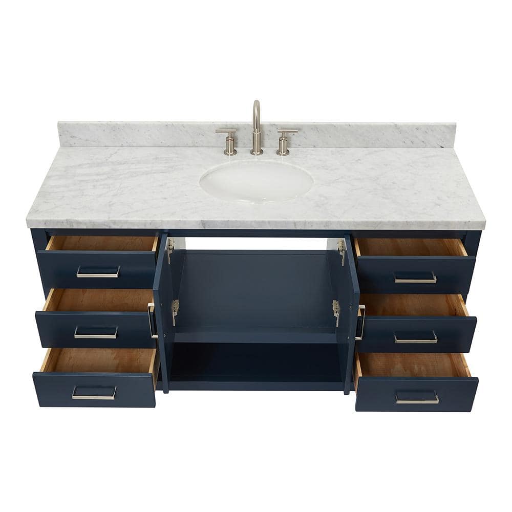 Magnolia Midnight Blue 61" Single Sink Vanity with Marble Top