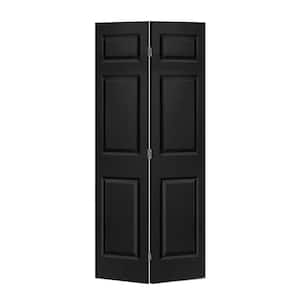 24 in. x 80 in. 6 Panel Black Painted MDF Composite Hollow Core Bi-Fold Closet Door with Hardware Kit