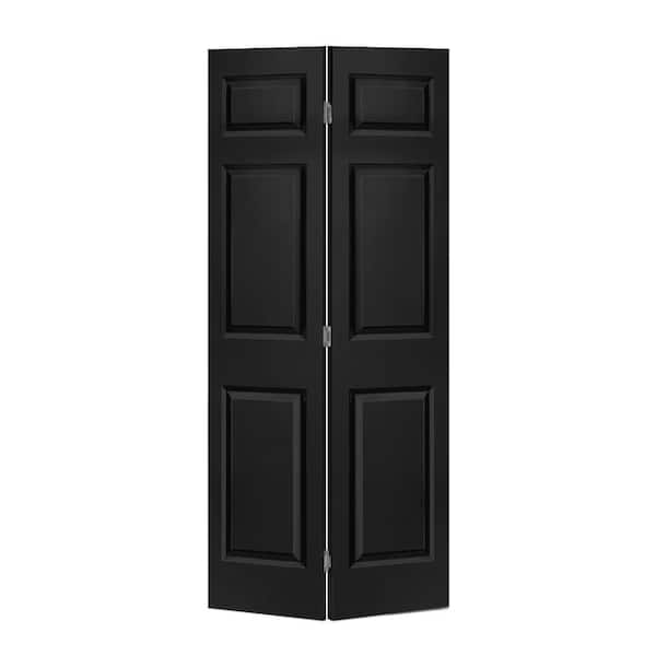 CALHOME 24 in. x 80 in. 6 Panel Black Painted MDF Composite Hollow Core Bi-Fold Closet Door with Hardware Kit