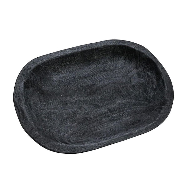 Unbranded Hand-Carved Paulownia Wood Black Decorative Bowl and Tray