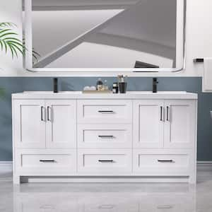 72 in. W x 22 in. D x 35 in. H Double Sinks Freestanding Bath Vanity in White Bathroom Vanity with White Stone Resin Top