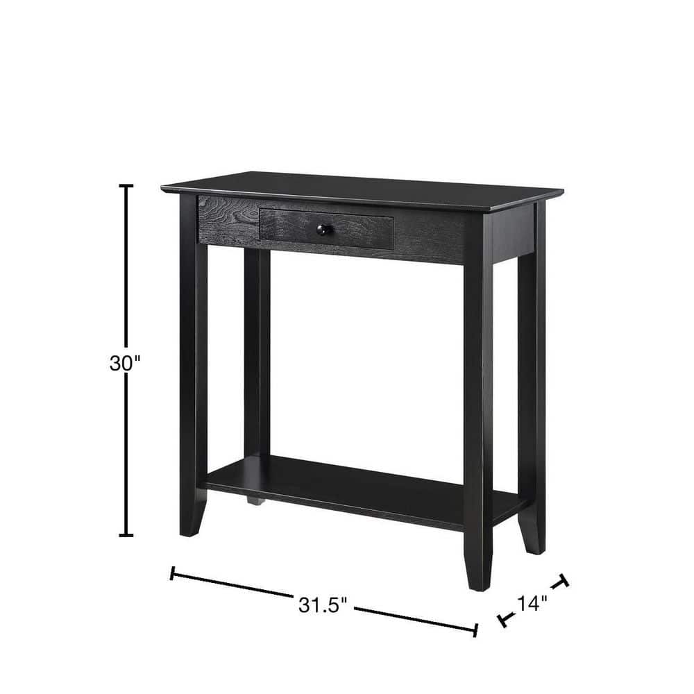 Black Pine Wood Hall Table with Drawer and Shelf