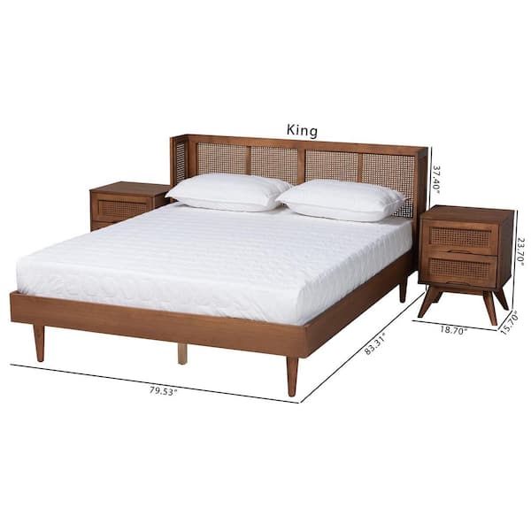 Baxton Studio Rina 3 Piece Ash Walnut King Bedroom Set 2239816