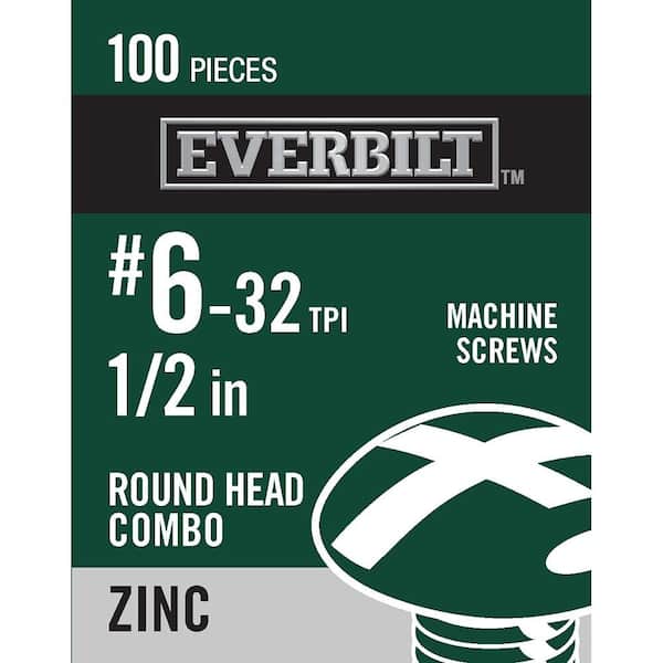 Everbilt #6-32 x 1/2 in. Combo Round Head Zinc Plated Machine Screw (100-Pack)