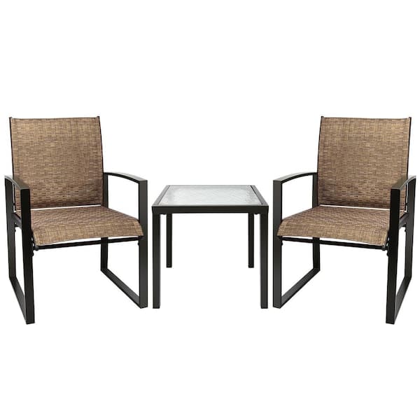 Amagenix Patio Furniture Set 3-Piece Outdoor Textilene Fabric Chair Set Modern Bistro Set for Home, Lawn and Balcony
