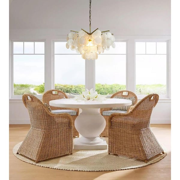 ALOADECOR Lampadario A Sospensione In Conchiglie Capiz, 3 Luci, Stile Costiero, Diametro 45 Cm, Altezza Regolabile, Colore Oro Antico