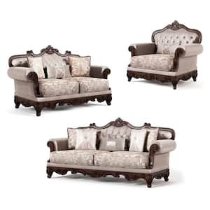 Noel 3-Piece Dark Cherry and Light Brown Polyester Living Room Set