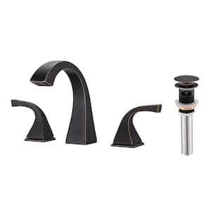 Modern 8 in. Widespread Double Handle 360° Swivel Spout Bathroom Faucet w/Drain Kit Included in Oil Rubbed Bronze