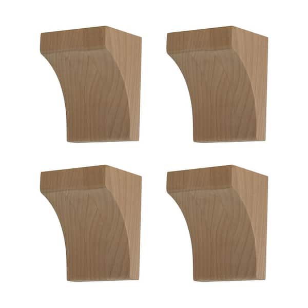 American Pro Decor 3 in x 2-1/2 in x 4 in Unfinished North American Alder Wood Traditional Plain Corbel (4-Pack)