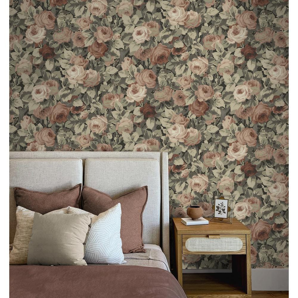 Dusty Mauve and Ash Grey Floral Self-Adhesive Wallpaper