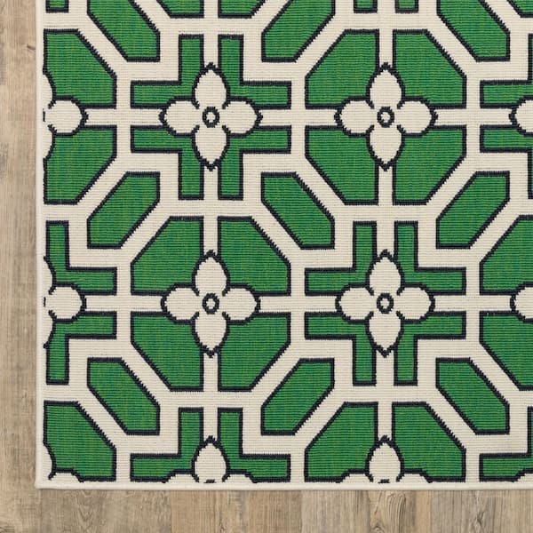 AVERLEY HOME Hibiscus Ivory/Green 6 ft. x 9 ft. Geometric Tile