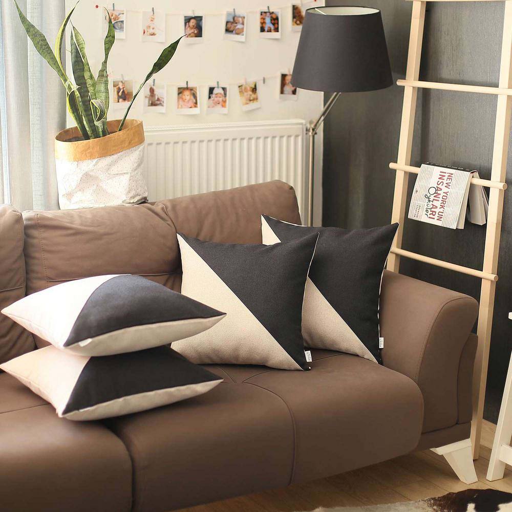 Ivory and Black Euro Polyester Pillow Covers, Set of 4