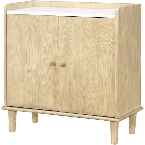 Becki Owens Contemporary Arista Cabinet with Gallery Top, Tan/White, 31 in. H 30 in. W 14 in. D