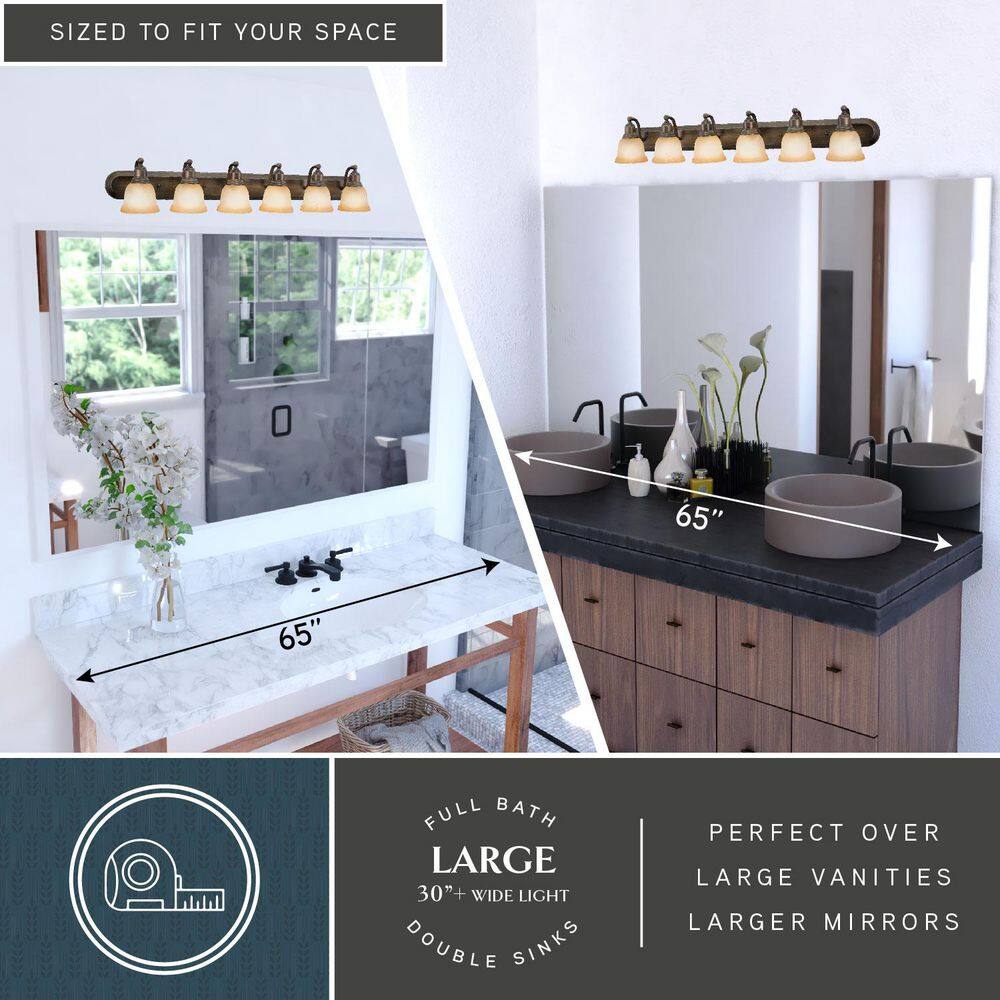 Lasalle Parisian Bronze 6-Light Vanity Fixture with Alabaster Shades