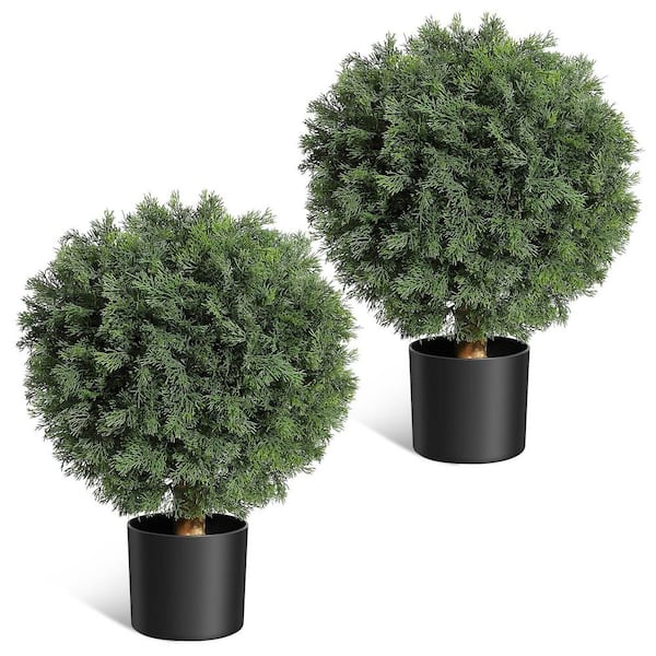 Garvee 2-Pack 2 ft. Artificial Cedar Topiary Ball Trees with Potted, 24 in. Cedar Topiary Ball Plants Artificial Shrubs Bushes