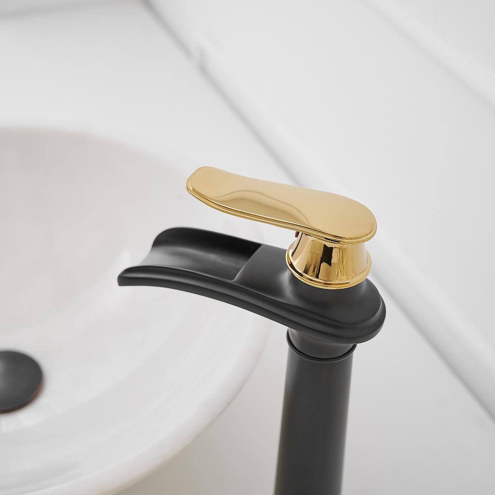 Gold and Black Waterfall Single Handle Bathroom Vessel Faucet