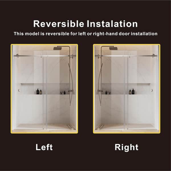 UKS09 56 to 60 in. W x 76 in. H Single Sliding Frameless Shower Door in Brushed Nickel, EnduroShield 3/8 in. Clear Glass