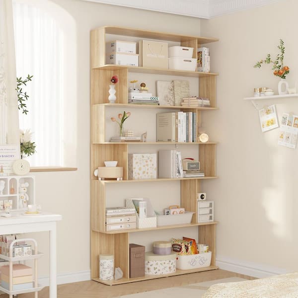 FUFU&GAGA Yellow Wooden Grain Wood 47.2 in. Width Sideboard, Food Pantry Cabinet, Bookcase, Storage Open Rack with 12-Shelves