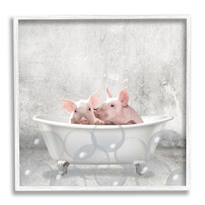 "Baby Piglets Bath Time Cute Animal Design" by Kim Allen Framed Print Animal Texturized Art 12 in. x 12 in.