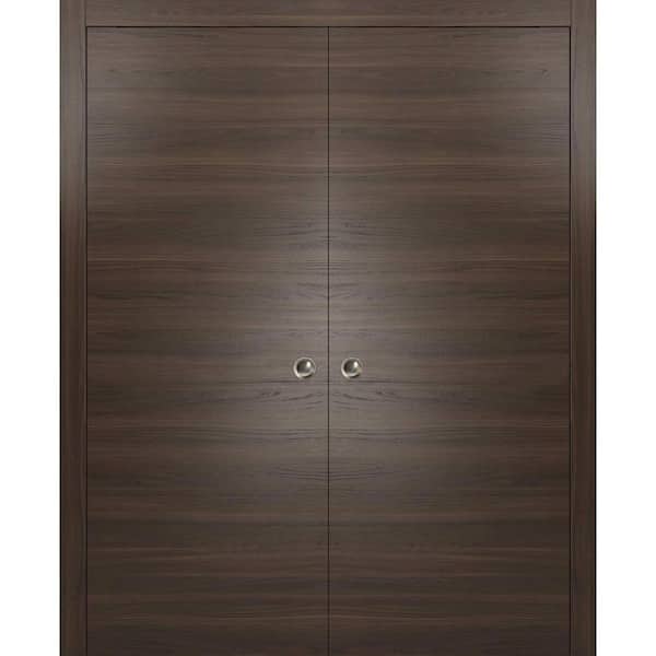 Sartodoors 72 in. x 80 in. 2 Panel Chocolate Ash Finished Solid Wood with Honeycomb Sliding Door with Hardware