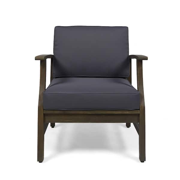 Anky Gray Wood Outdoor Lounge Chair with Black Cushion