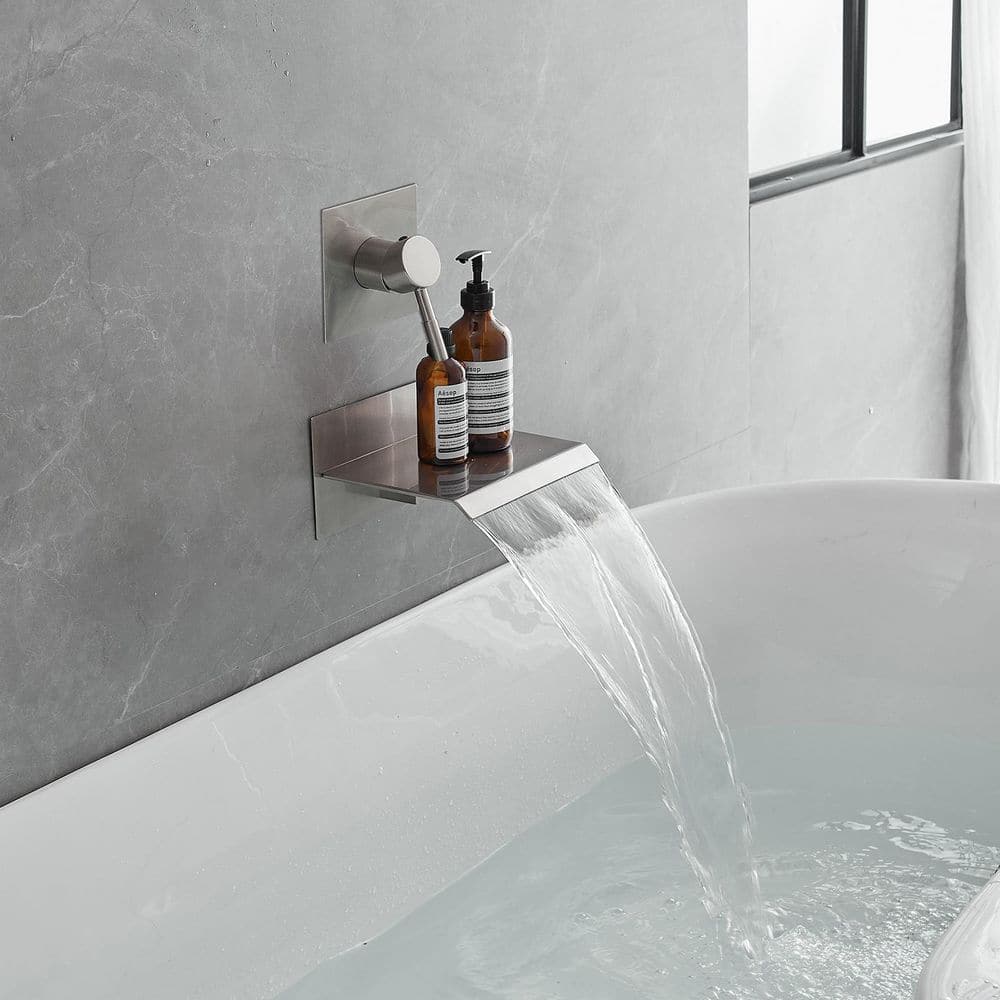 Brushed Nickel Wall-Mounted Single-Handle Bathroom Faucet