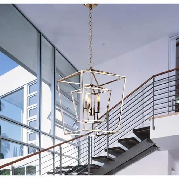 Labarre 4 Light Polished Nickel Extra Large Double Cage Lantern Chandelier UPC967 The Home Depot