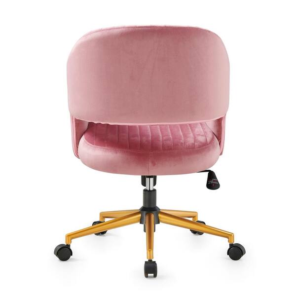 Ahokua Pink Velvet Seat Office Chair with Non Adjustable Arms 1909