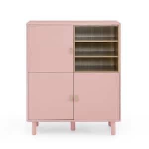 Pink 47 in. H Wood Storage Cabinet with Door and Storage Shelves Sideboard Cabinet with Leather Handle Office Cabine