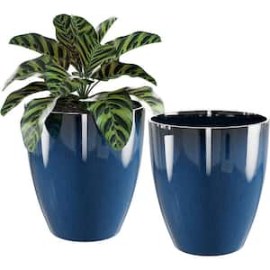Modern 15 in. L x 10 in. W x 10 in. H Blue Ceramic Round Indoor/Outdoor Planter (2-Pack)