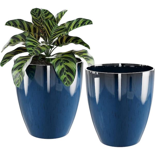 ITOPFOX Modern 15 in. L x 10 in. W x 10 in. H Blue Ceramic Round Indoor/Outdoor Planter (2-Pack)