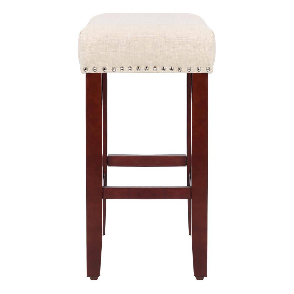 Beige 24" Saddle Style Backless Wood Bar Stool, Set of 2