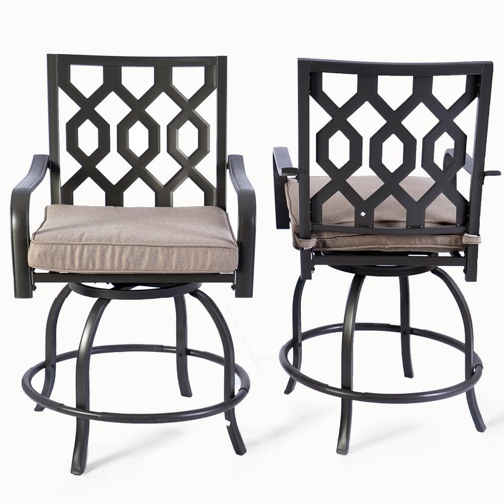 Beige Cushioned Swivel Counter Height Dining Chairs, Set of 2