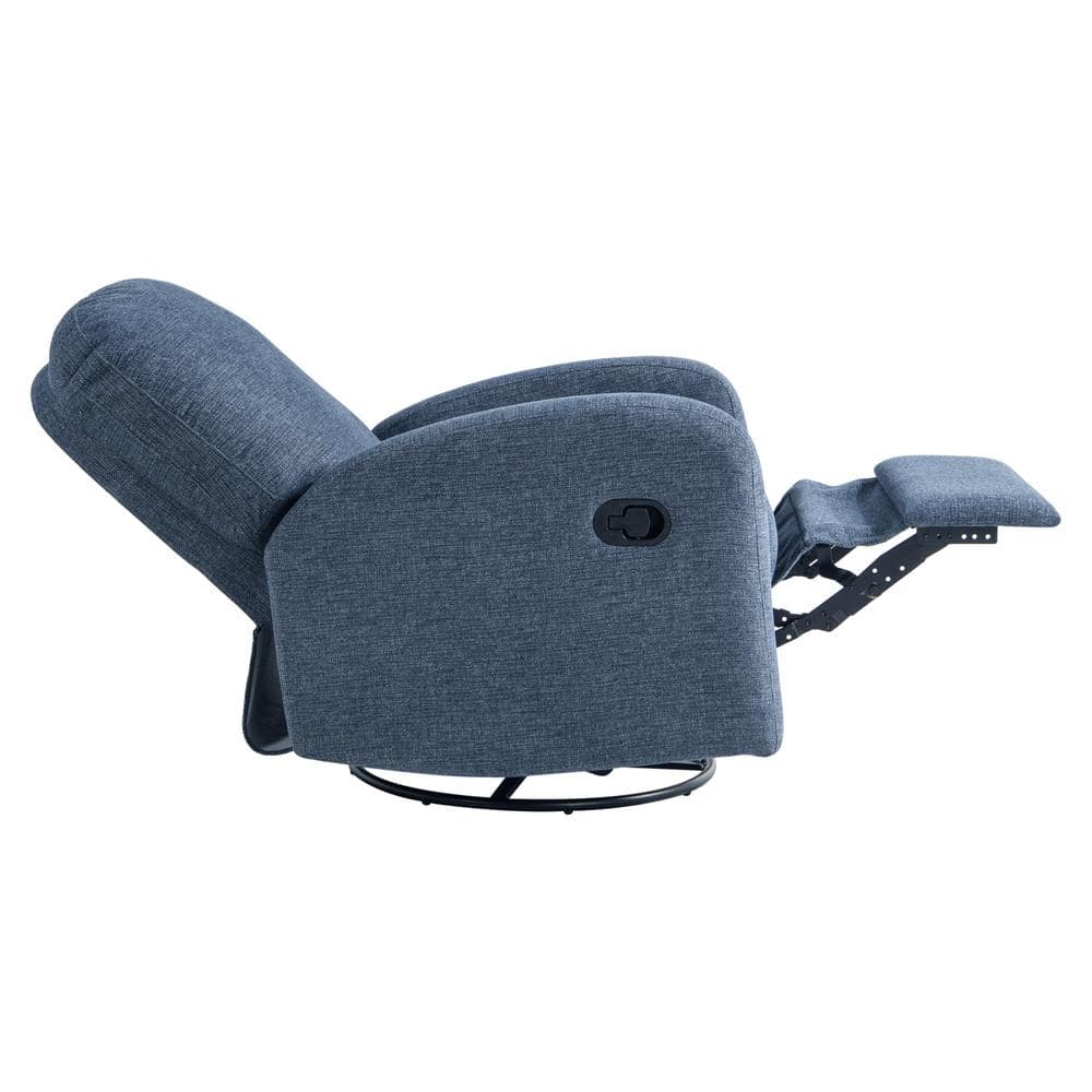 Blue Fabric Swivel Recliner with Hardwood Frame