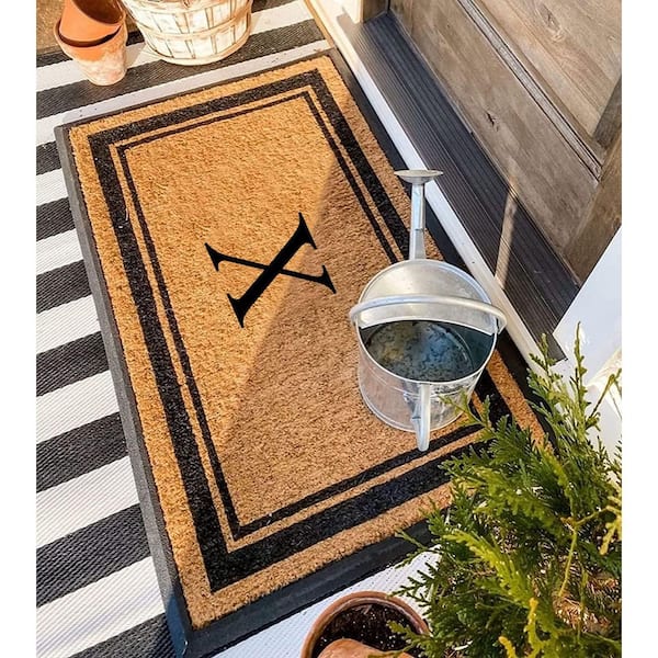 A1 Home Collections A1hc Beige 18 in. x 30 in. Natural Coir Heavy Duty PVC Backing Outdoor Monogrammed J Door Mat