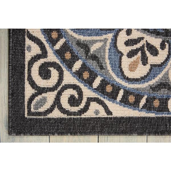 2x8 Water Resistant, Indoor Outdoor Runner Rugs for Patios, Hallway,  Entryway, Deck, Porch, Balcony or Kitchen, Outside Area Rug for Patio, Dark Blue, Floral