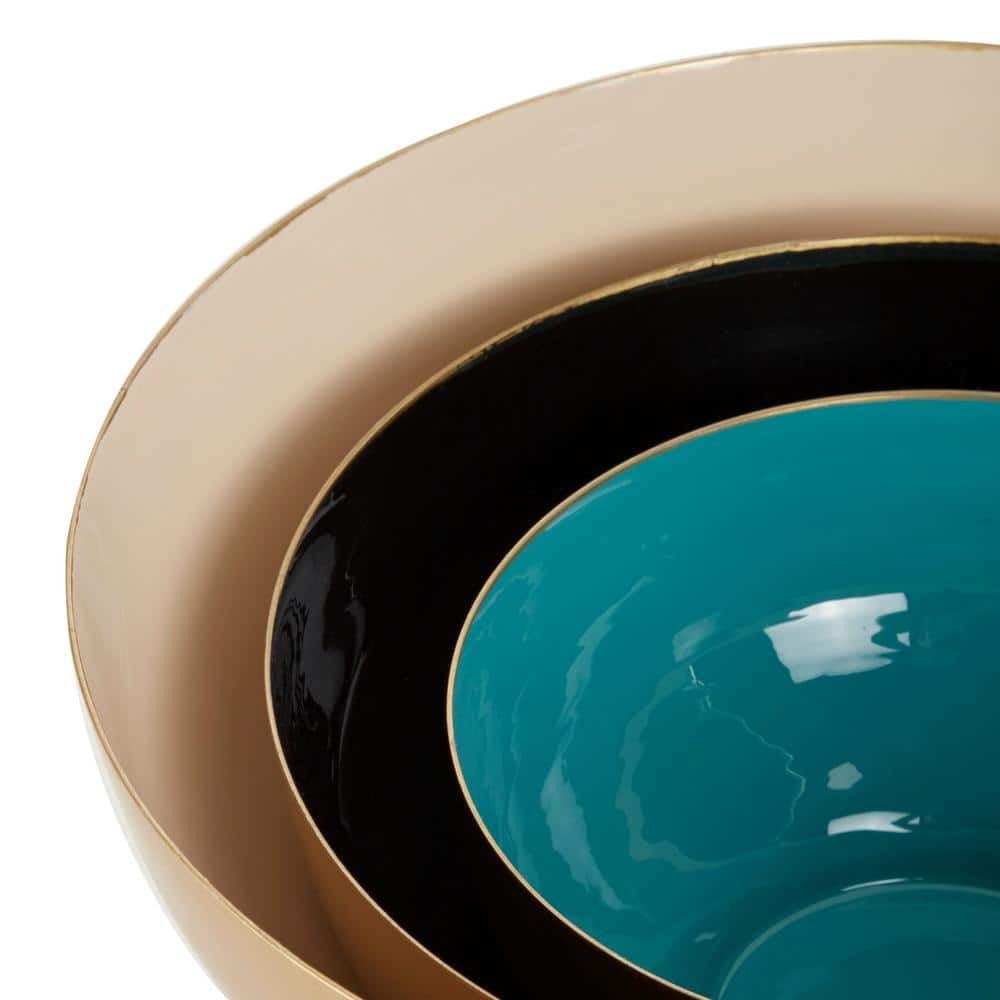 Multi-Colored Metal Decorative Bowls with Enamel Interior, Set of 3