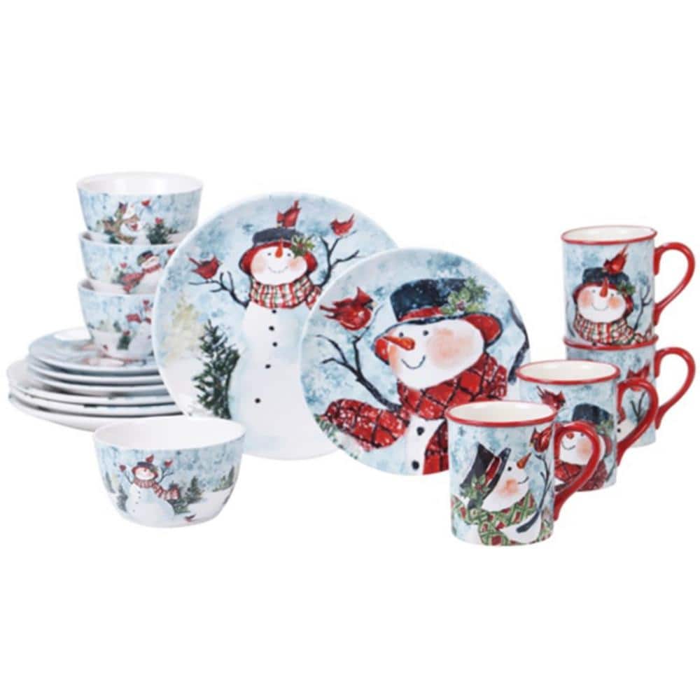 Festive Red Ceramic Snowman Winter Holiday Mug Set