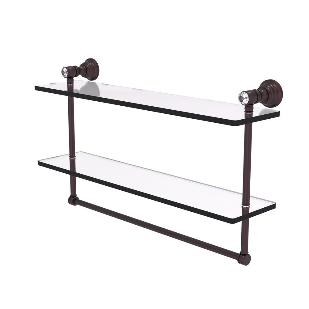 Carolina Crystal 22 in. Double Glass Shelf with Towel Bar in Antique Bronze price history on PriceWatchPro