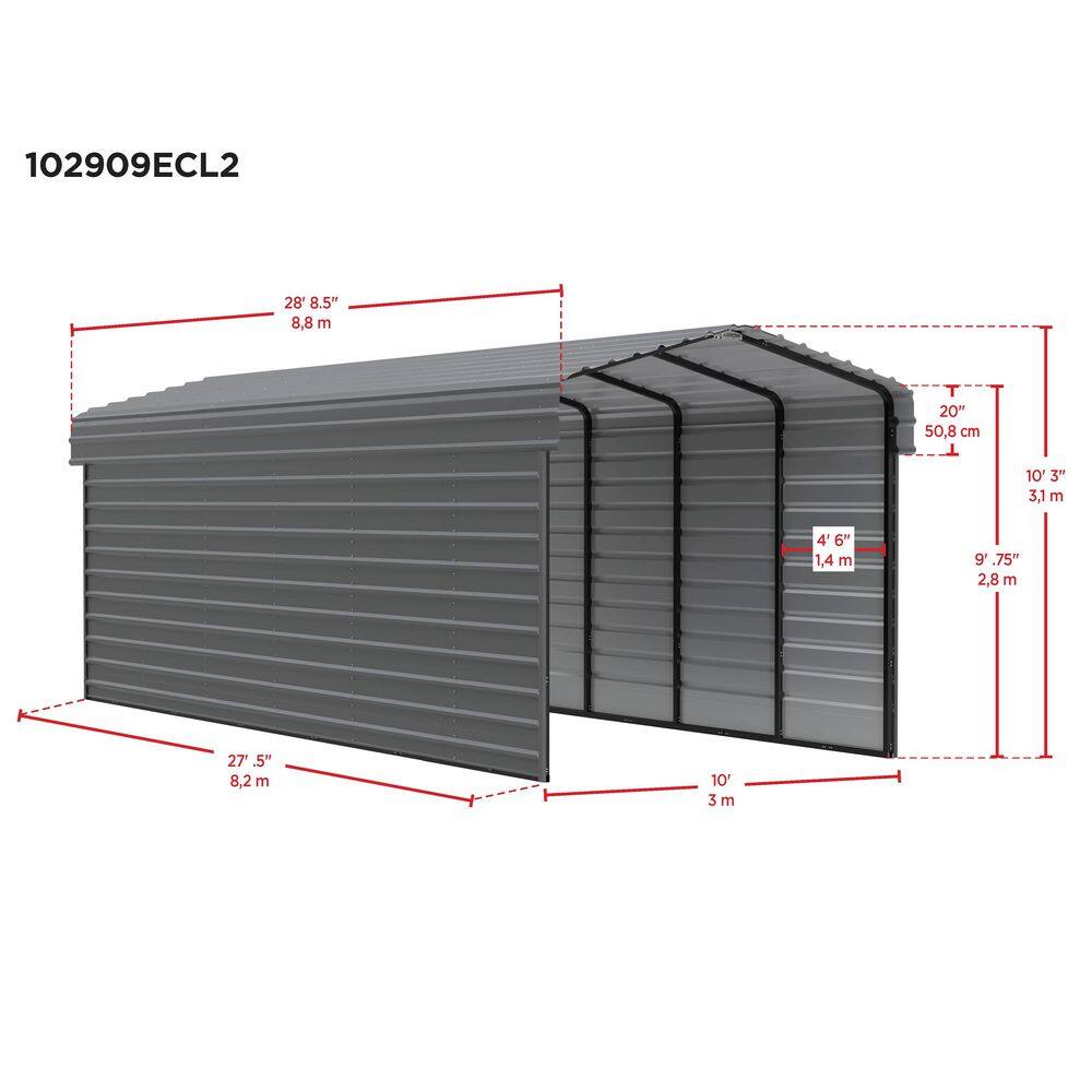 Charcoal Steel Peak Carport with 2-Sided Enclosure